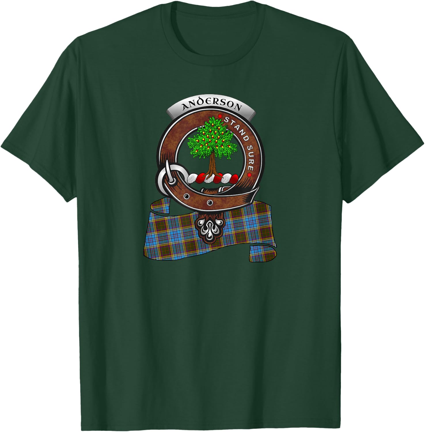 Anderson Scottish Clan Badge & Tartan T-Shirt - T-Shirt | Forest