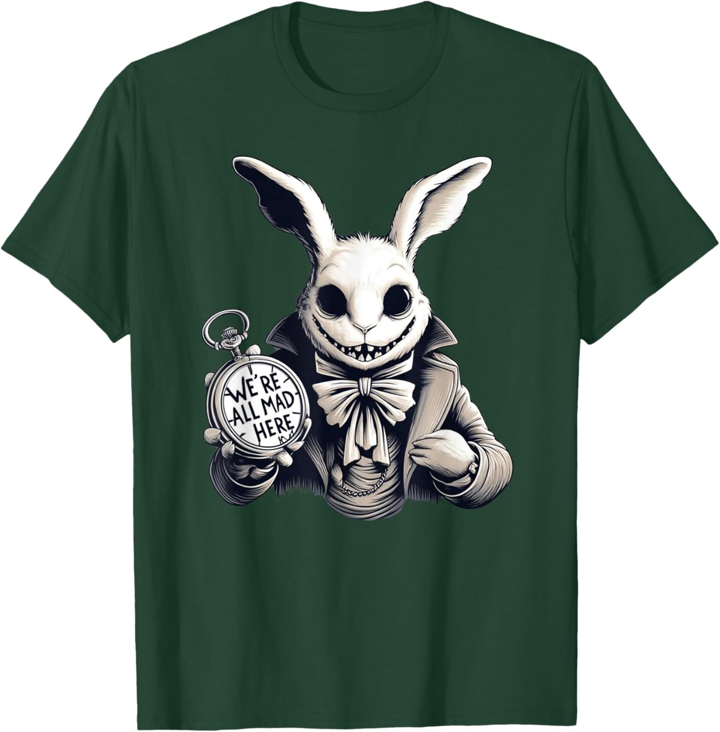 Alice in Wonderland - We're All Mad Here Rabbit Hatter Quote T-Shirt - T-Shirt | Forest
