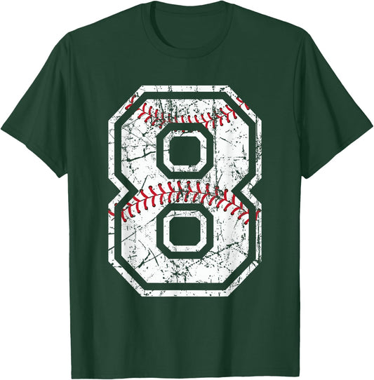 Baseball Jersey Number 8 Vintage Distressed Graphic T-Shirt - T-Shirt | Forest