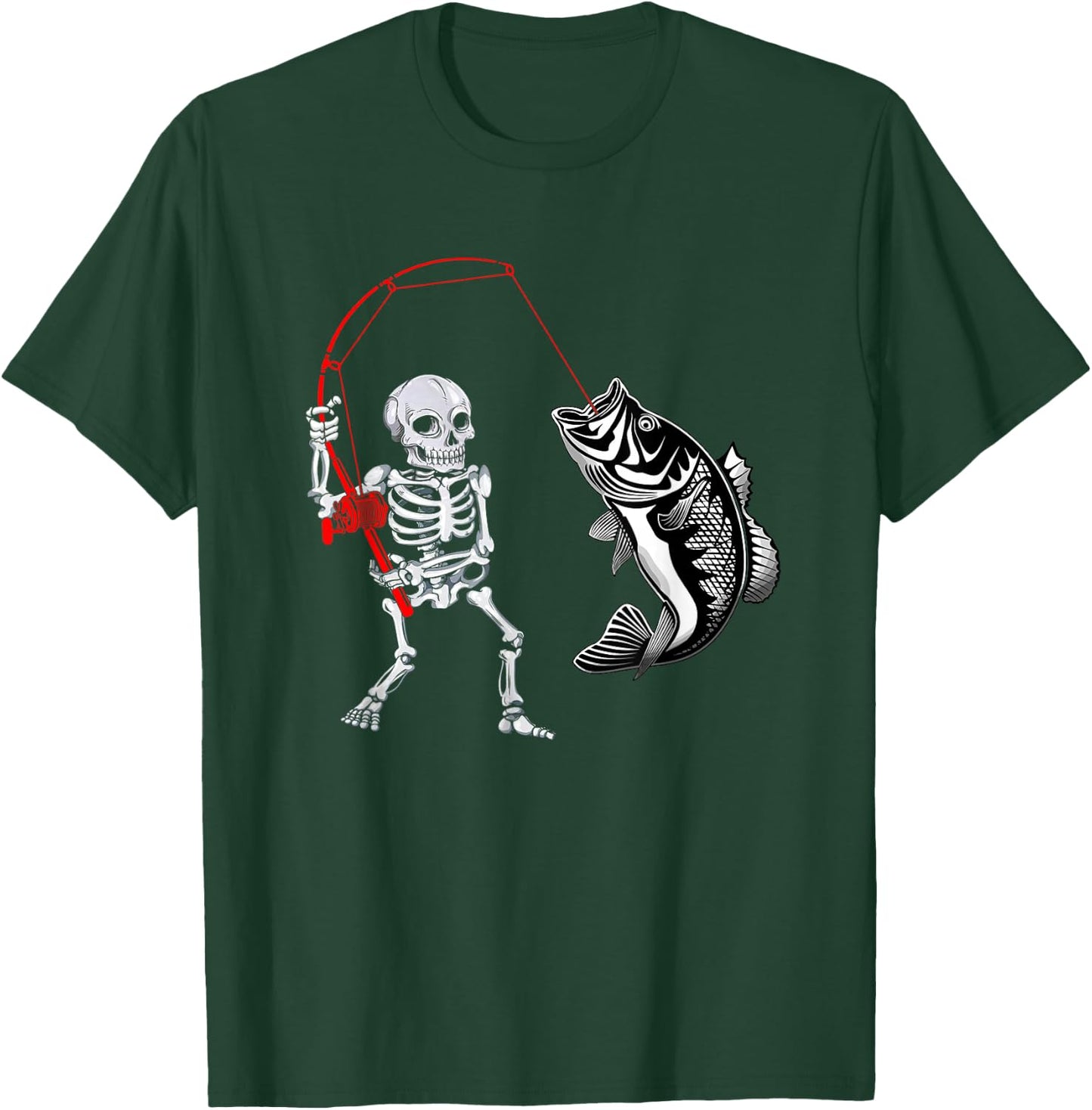Skeleton Fishing Bass Fisherman Halloween T-Shirt - T-Shirt | Forest
