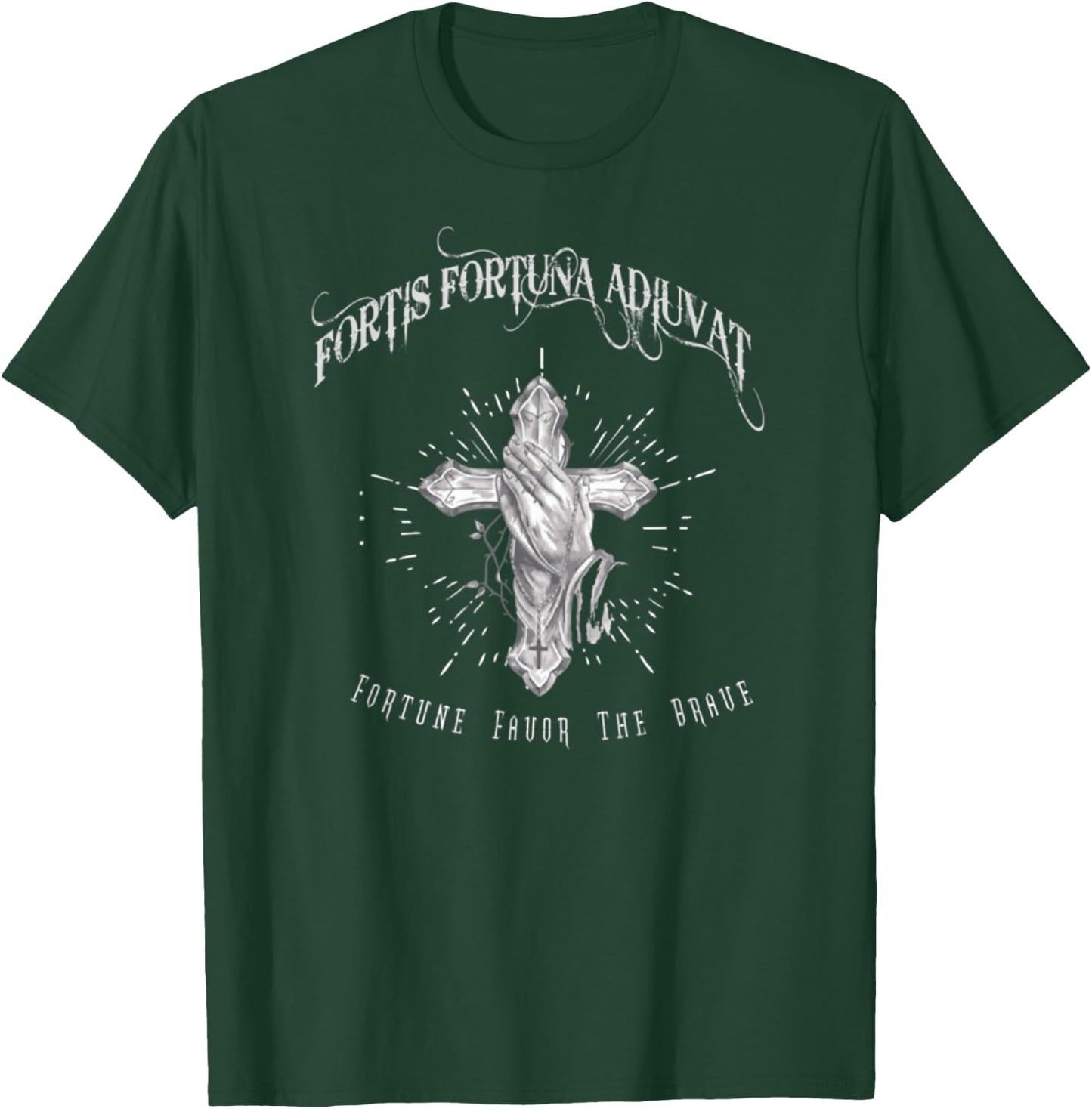 Fortis Fortuna Adiuvat Cross And Hand Tattoo T-Shirt - T-Shirt | Forest