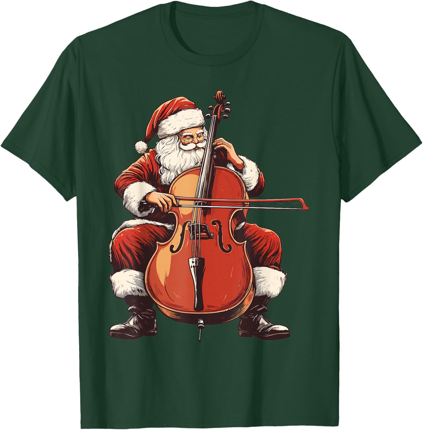Santa Playing Cello Funny Cellist Cello Player Christmas T-Shirt - T-Shirt | Forest