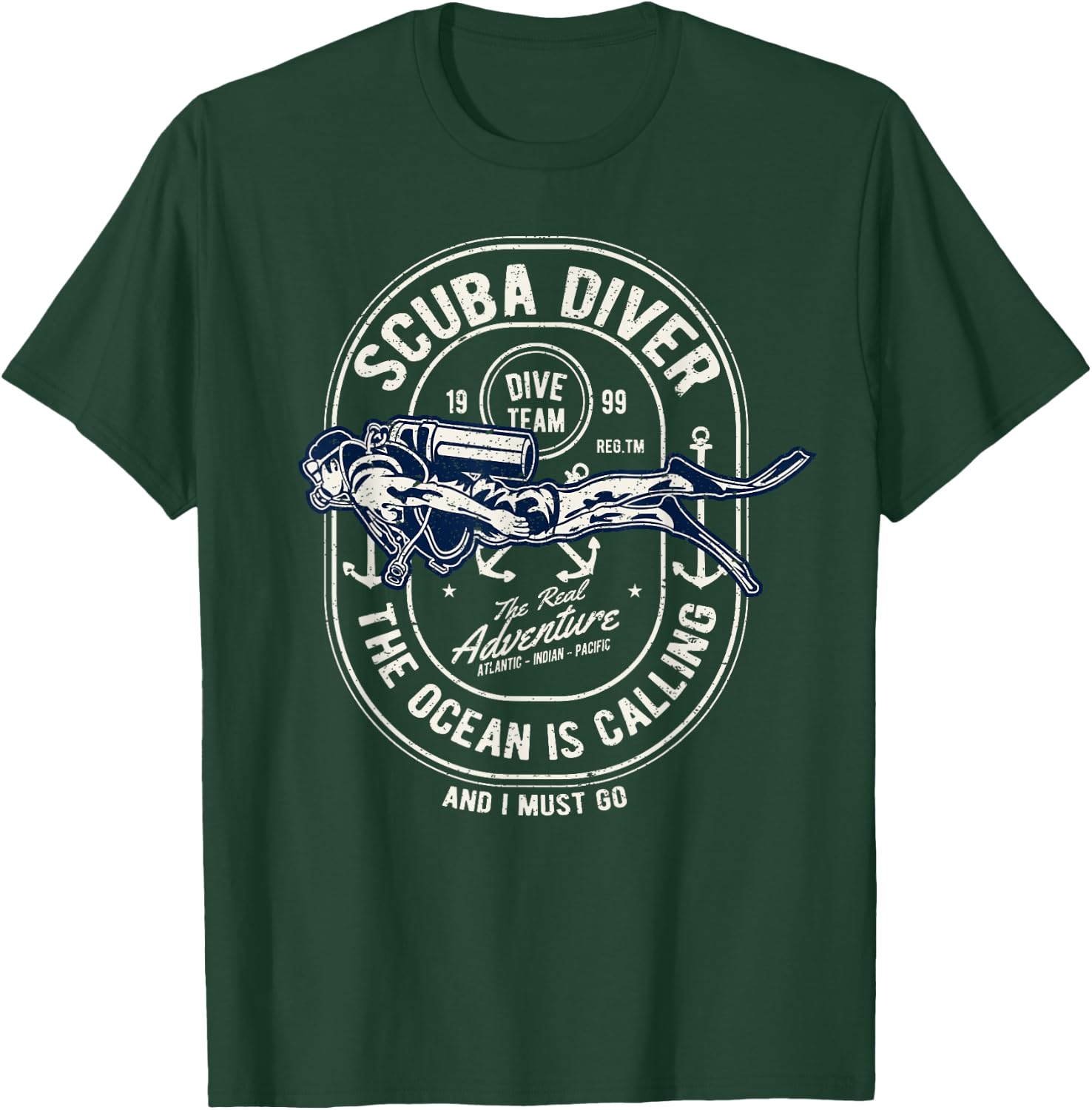 Vintage Retro Diver Distressed Scuba Diving T-Shirt - T-Shirt | Forest