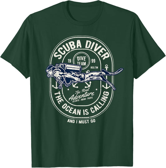 Vintage Retro Diver Distressed Scuba Diving T-Shirt - T-Shirt | Forest