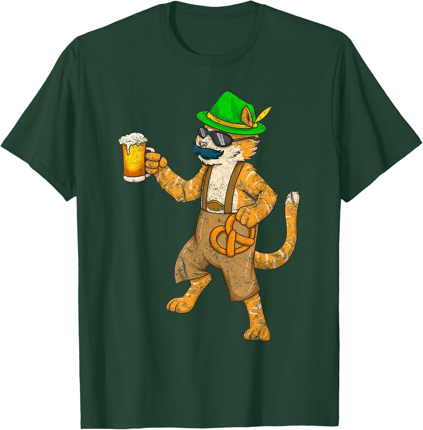 Vintage Oktoberfest Cat Kitten Beer Mug Pretzel Funny Gift Women T-Shirt - T-Shirt | Forest