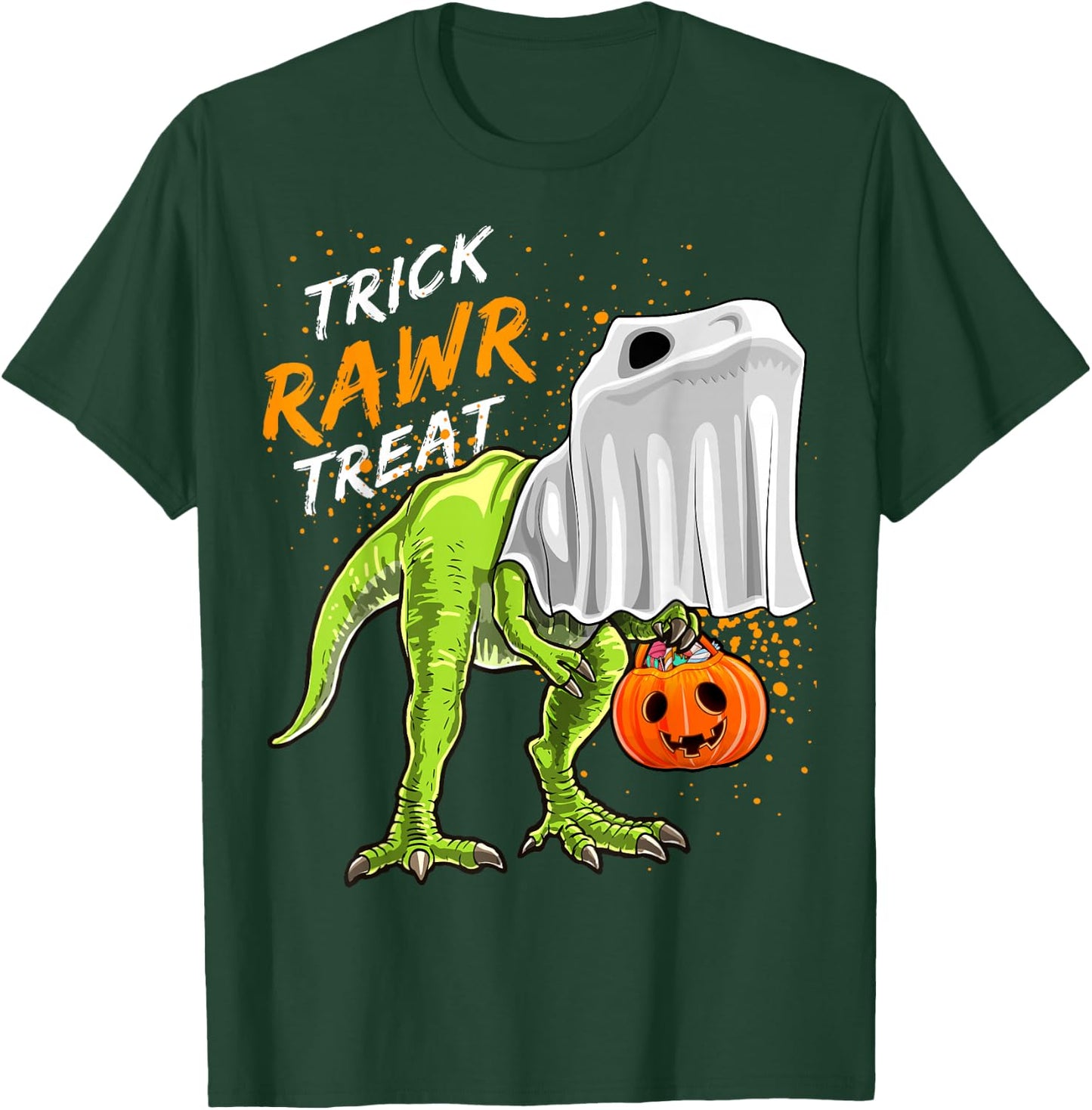 Trick Rawr Treat Halloween T Rex Dinosaur Ghost Gift Boys T-Shirt - T-Shirt | Forest