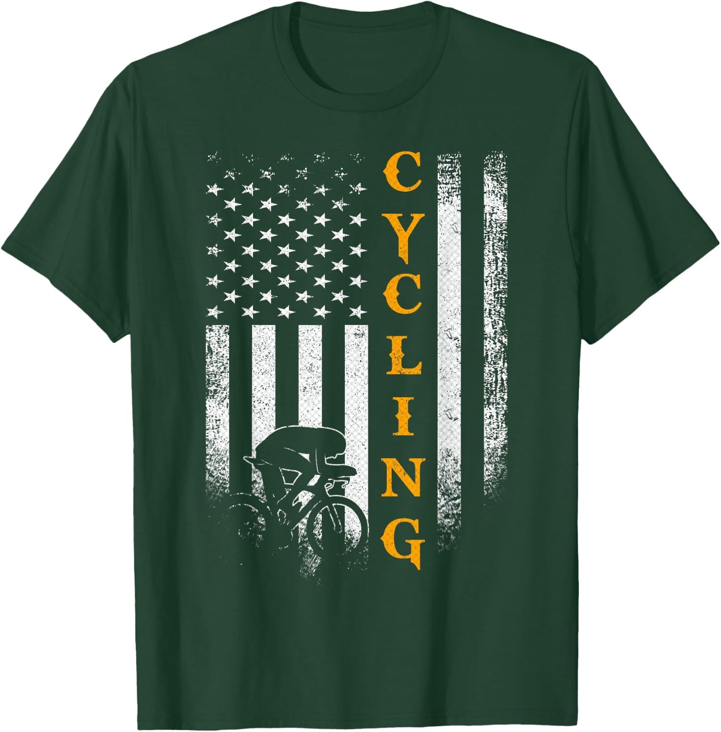 Vintage USA Cycling Player American Flag Bicycle Funny Gift T-Shirt - T-Shirt | Forest