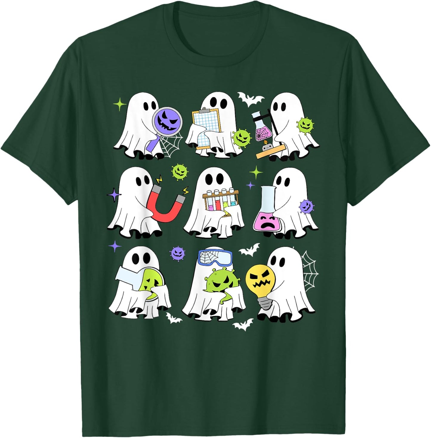 Retro Halloween Science Teacher Ghost Laboratory Teacher T-Shirt - T-Shirt | Forest