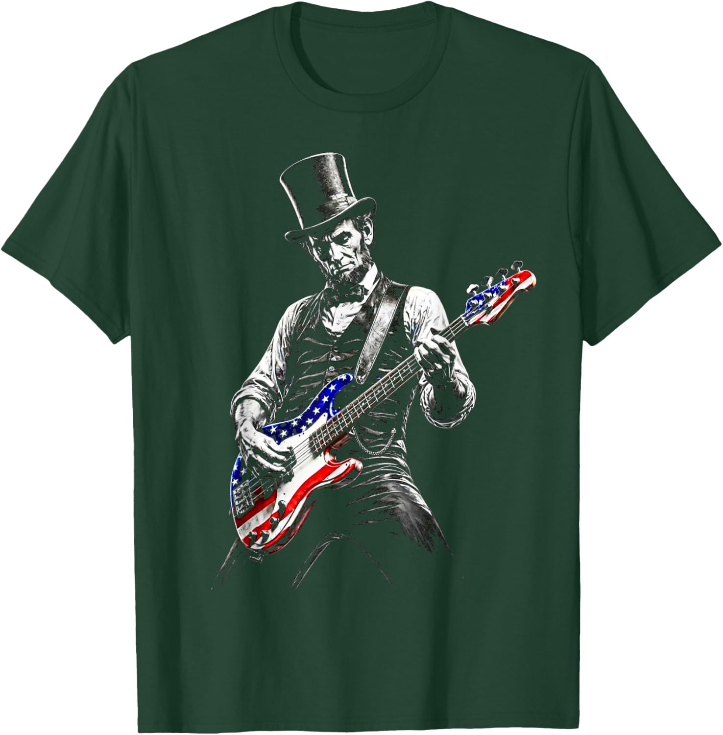 abe Lincoln Playing Guitar USA Flag 4th July Lincoln Guitar T-Shirt - T-Shirt | Forest