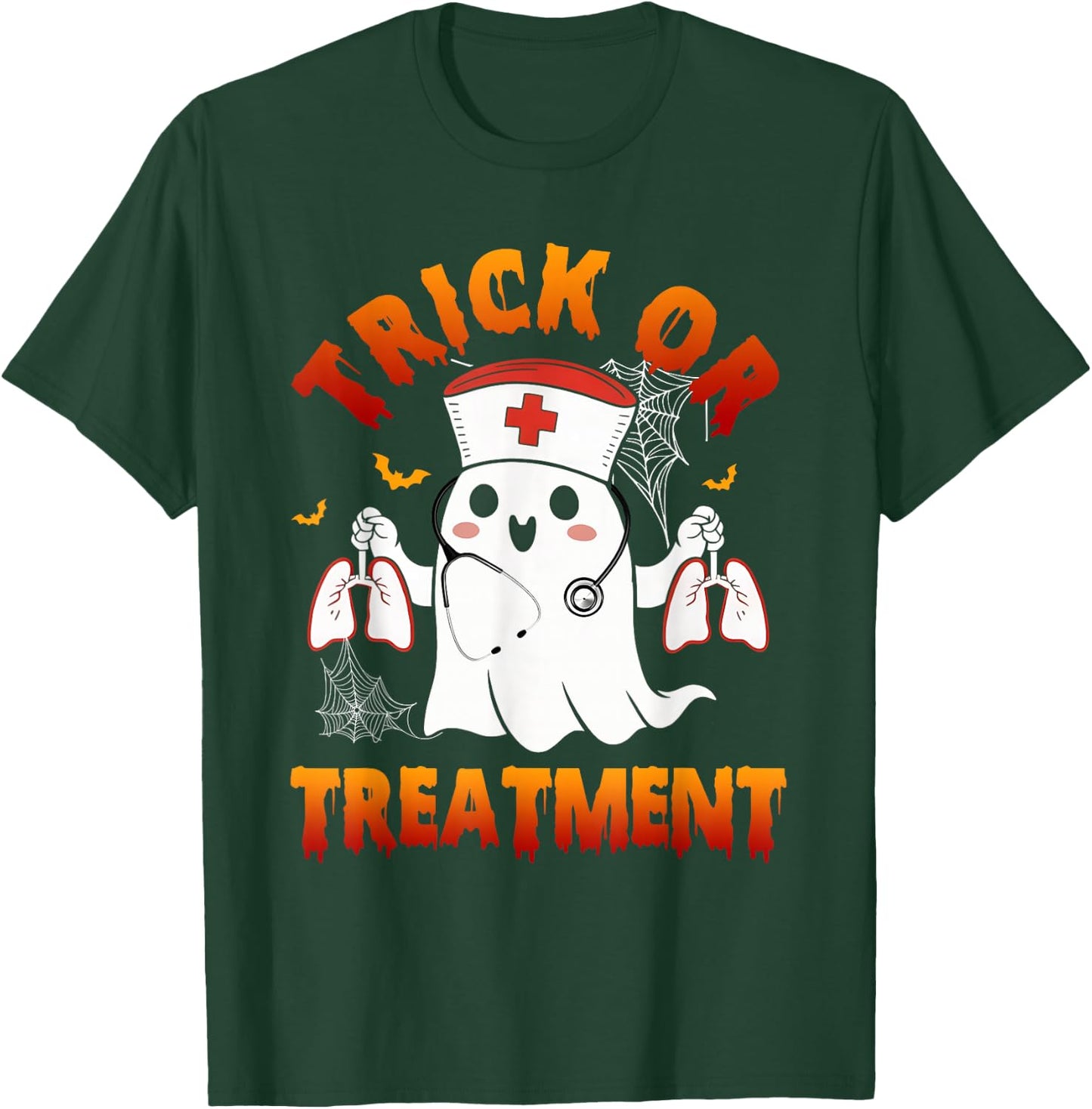 Trick Or Treatment Boo Respiratory Therapist Ghost Halloween T-Shirt - T-Shirt | Forest