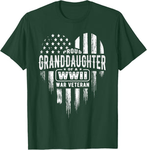 Proud Granddaughter WWII Vet Grandpa Veterans Day T-Shirt - T-Shirt | Forest