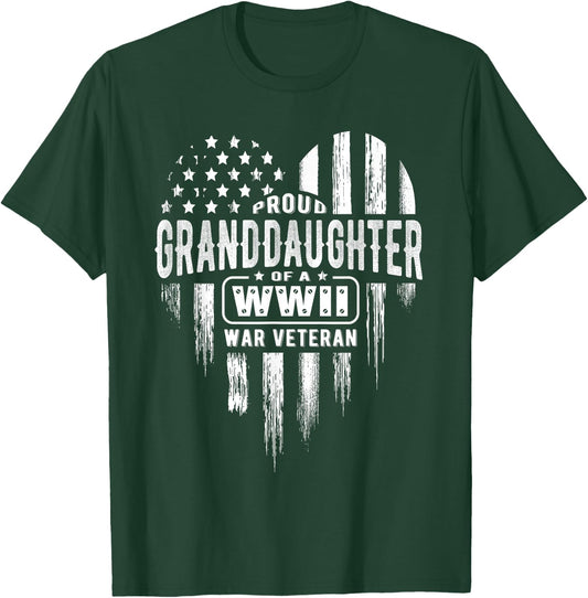 Proud Granddaughter WWII Vet Grandpa Veterans Day T-Shirt - T-Shirt | Forest