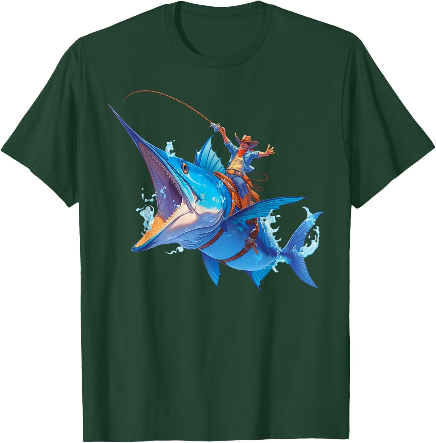 Cool Epic Cowboy Riding a Giant Fish Adventure T-Shirt - T-Shirt | Forest