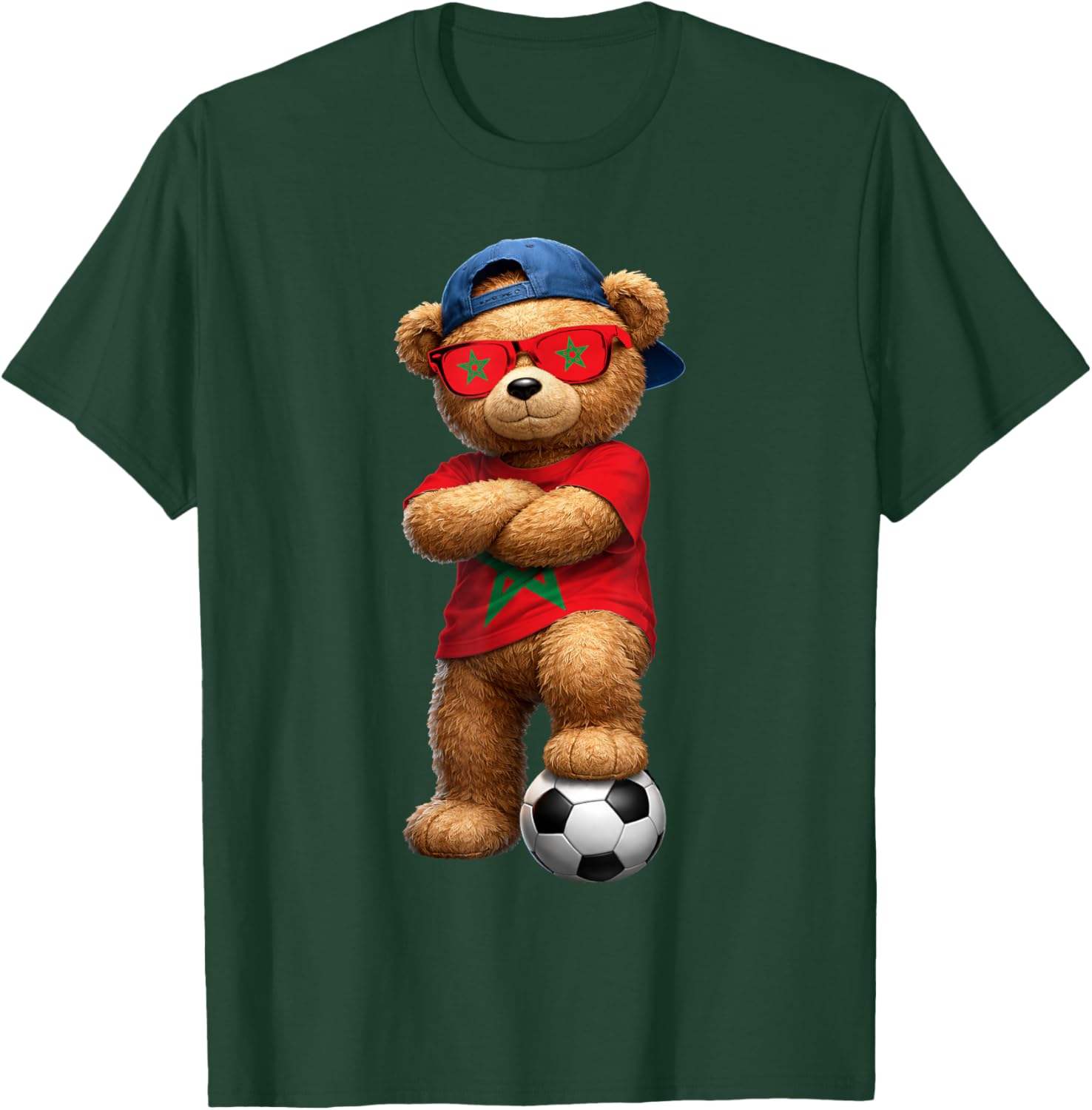 Moroccan Flag Teddy Player Sports Outfit for Morocco T-Shirt - T-Shirt | Forest