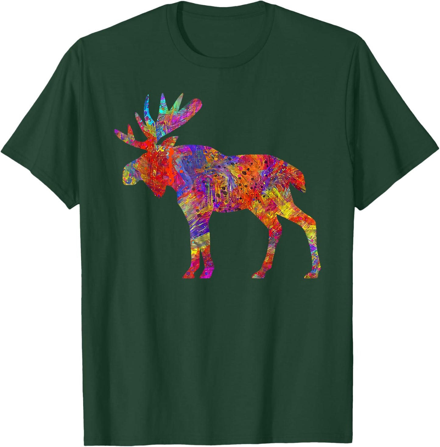 Colorful Canadian Moose Abstract Paint Wildlife T-Shirt - T-Shirt | Forest