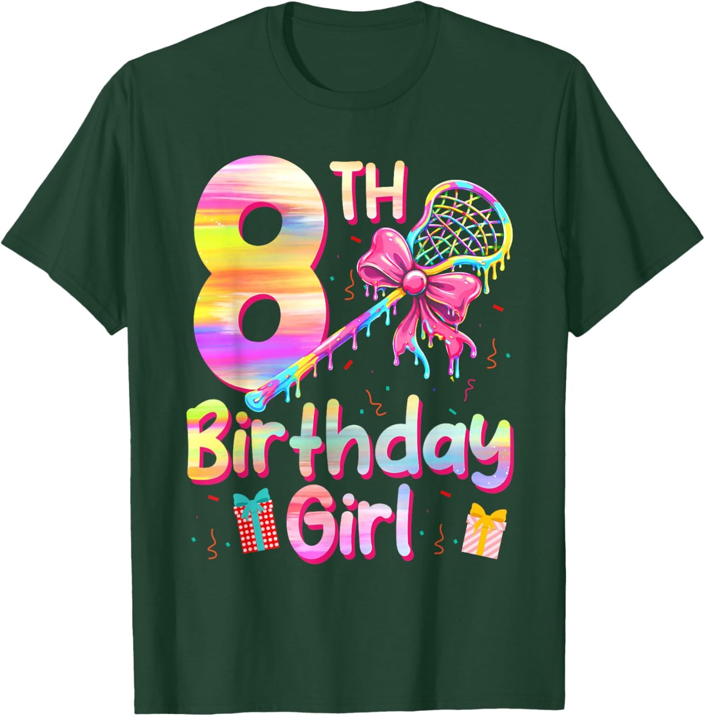 8th Lax Birthday Lacrosse Ice Cream Drip 8 Years Girl T-Shirt - T-Shirt | Forest