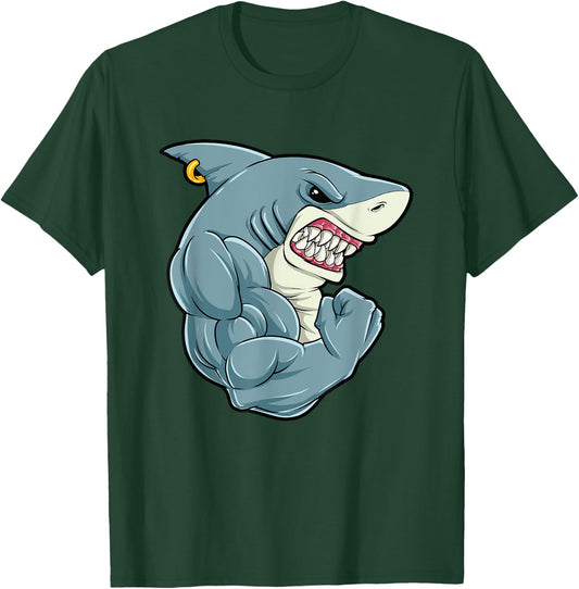 Fitness Shark At The Gym | Training Men Women Kids T-Shirt - T-Shirt | Forest