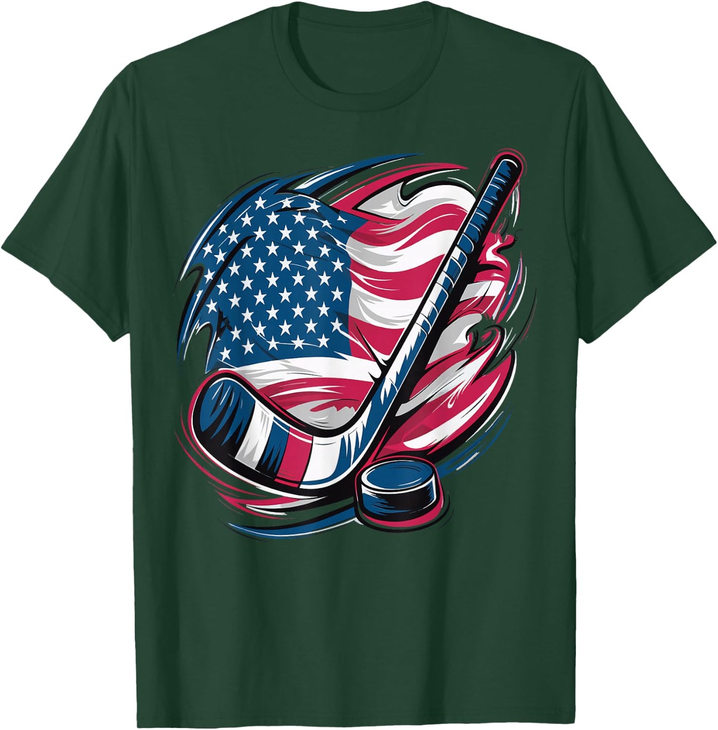 Ice Hockey USA Flag USA Flag T-Shirt - T-Shirt | Forest