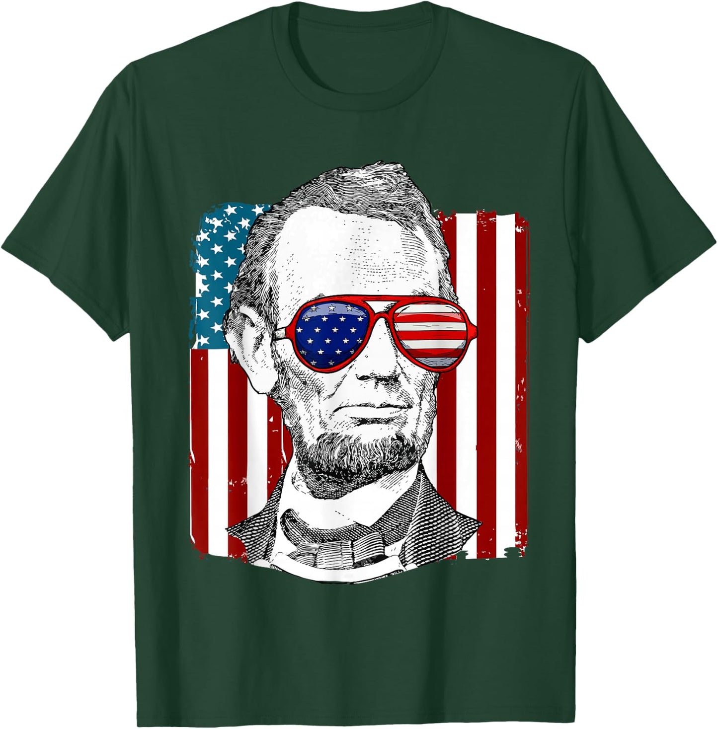 America USA Abe Lincoln 4th of July Men Boys Gift T-Shirt - T-Shirt | Forest