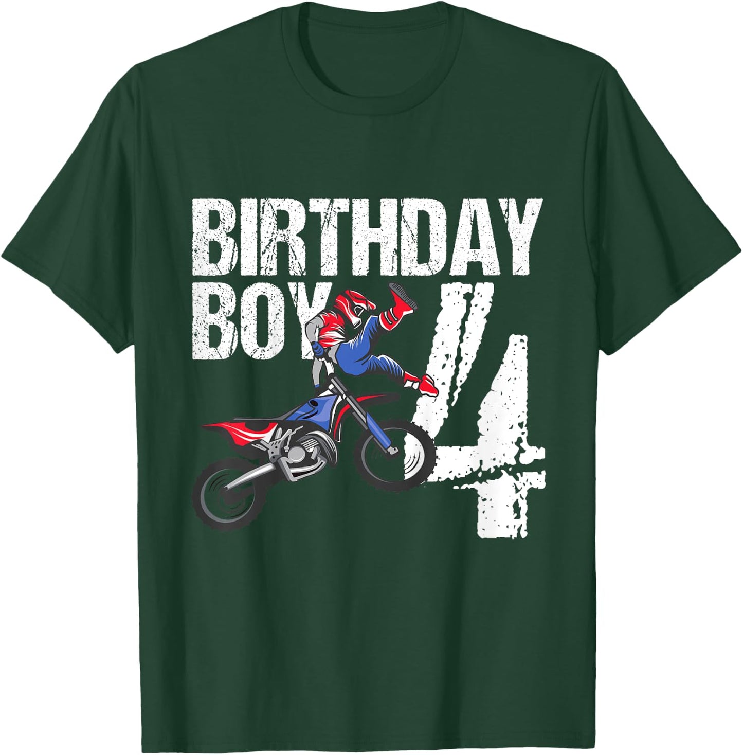 4 Year Old Dirt Bike Birthday Party Motocross MX 4th Gift T-Shirt - T-Shirt | Forest