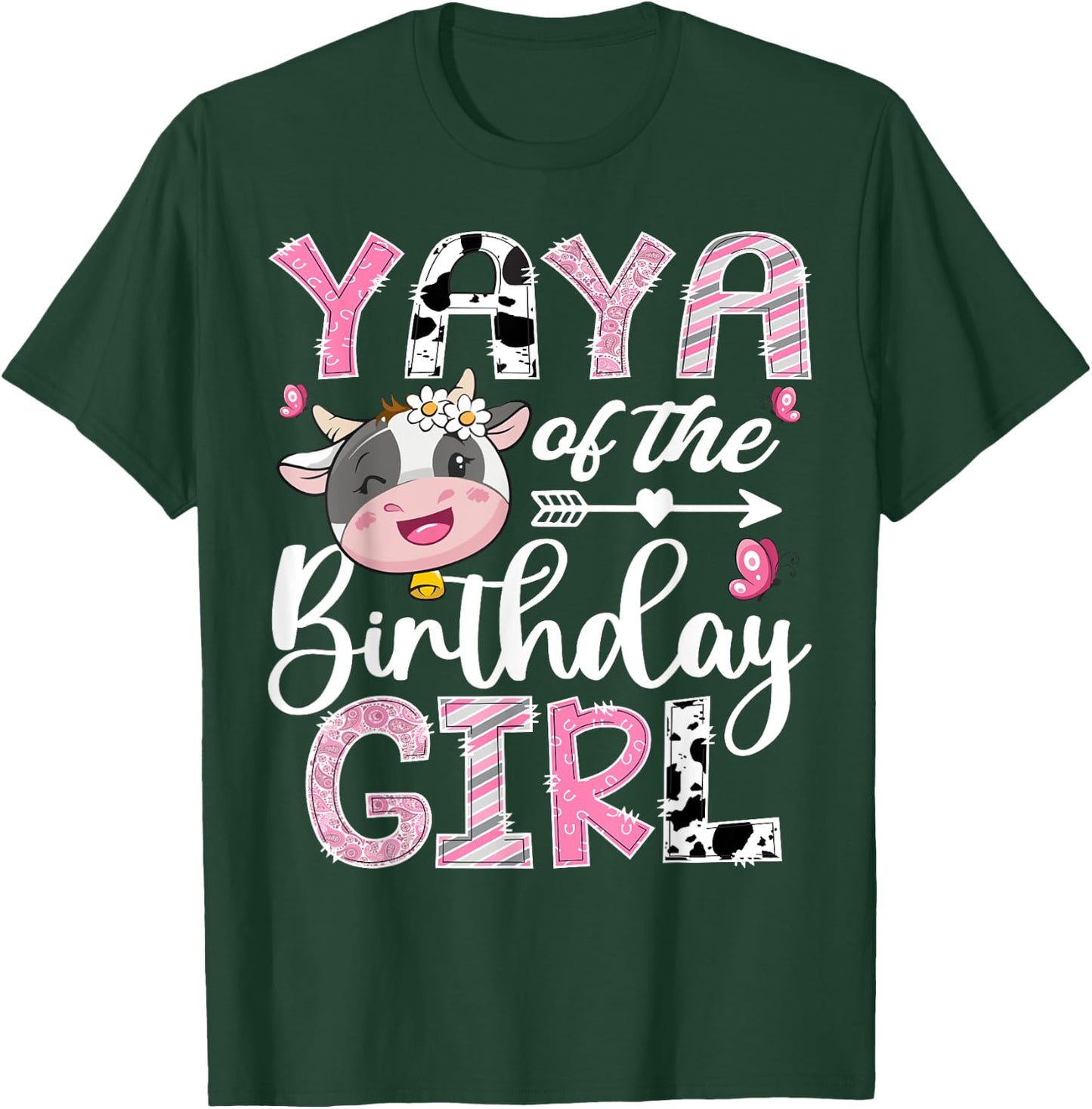 Yaya Of The Birthday Girl Pink Farm Cow 1St Birthday T-Shirt - T-Shirt | Forest