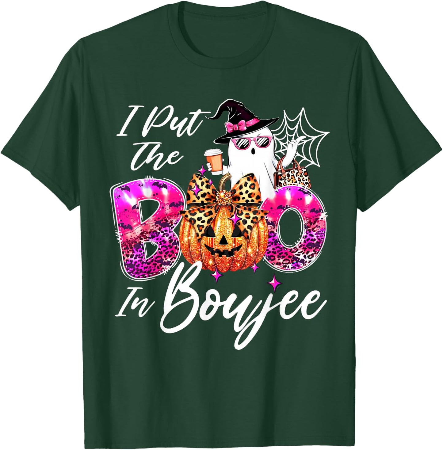 I Put The Boo in Boujee Cute Leopard Boujie Ghost Halloween T-Shirt - T-Shirt | Forest