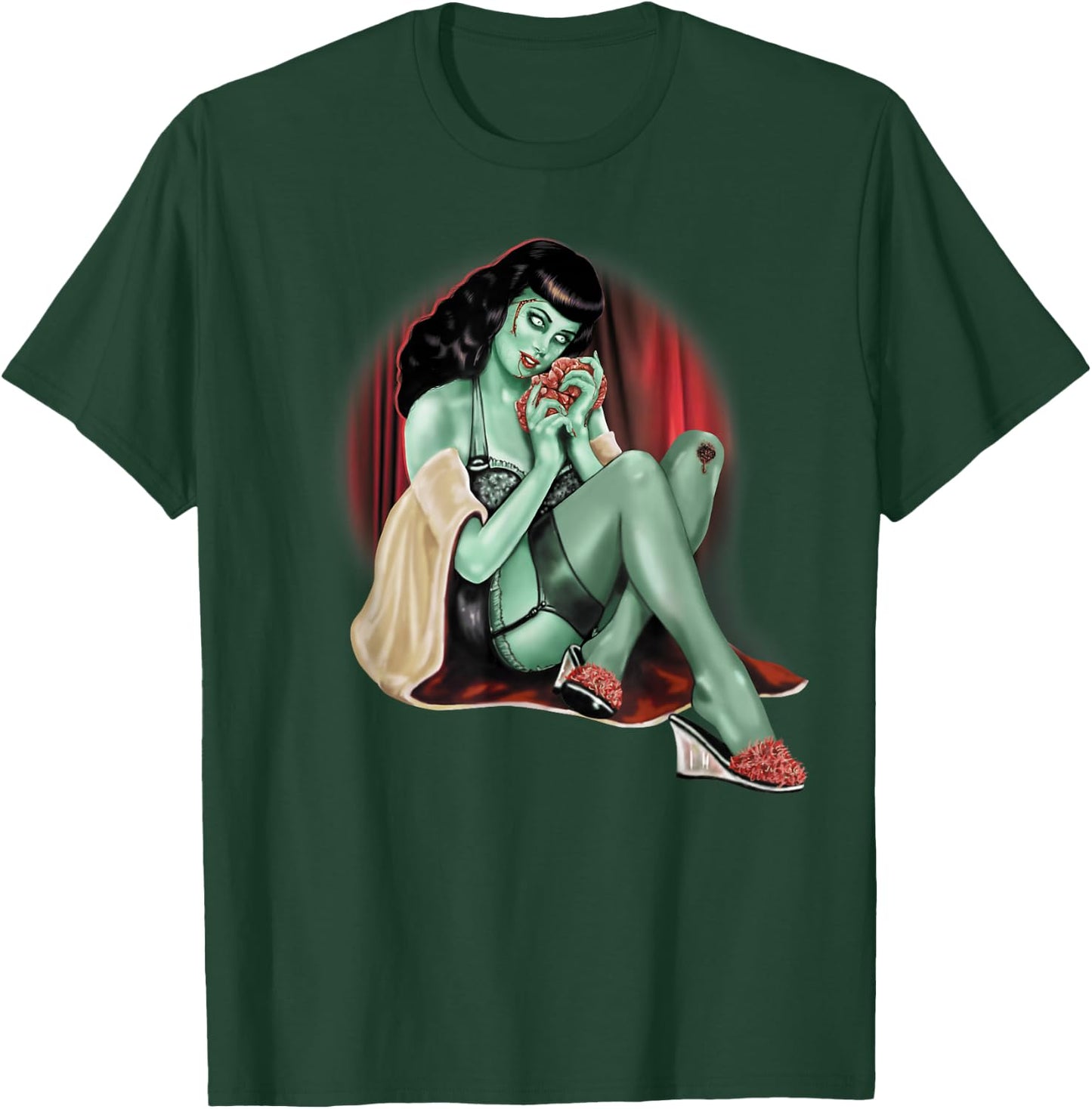 Zombie Pin-Up Model Adult T Shirt T-Shirt - T-Shirt | Forest