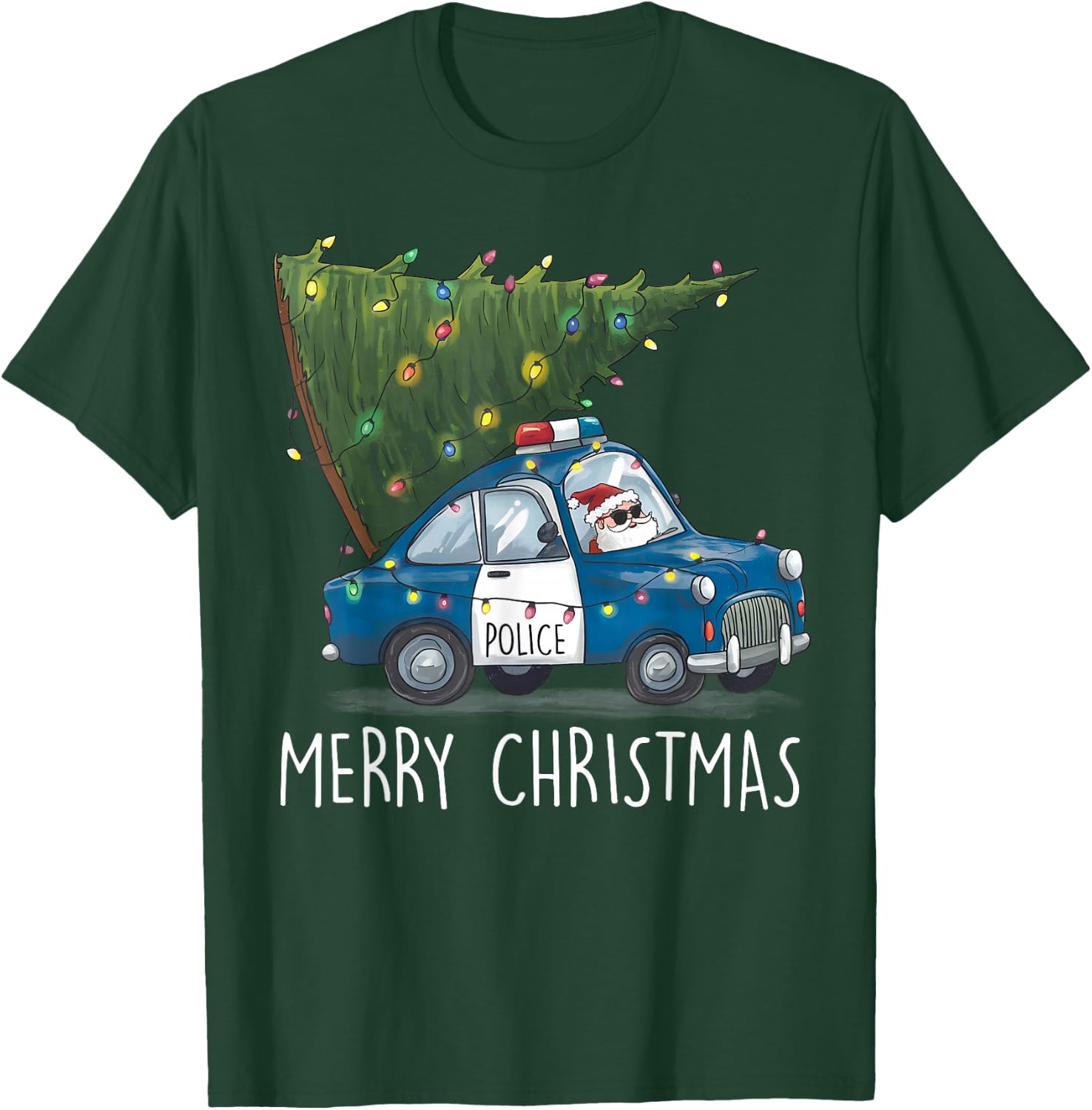 Merry Christmas Police Car Xmas Tree Police Officers Boys T-Shirt - T-Shirt | Forest