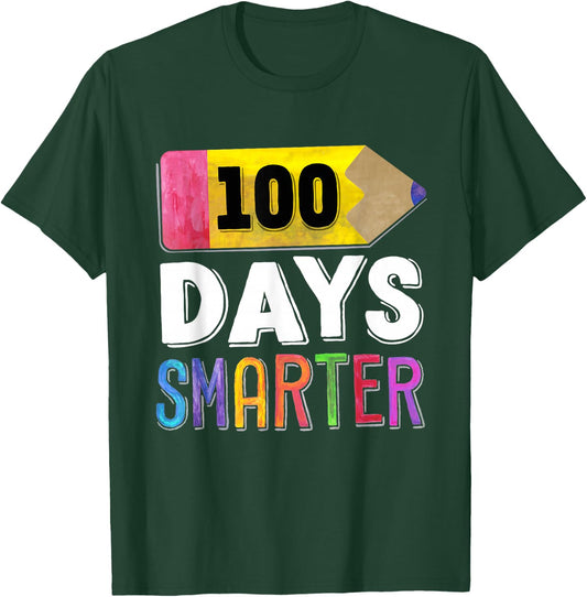 100 Days Smarter Shirt Elementary Kid Kindergarten Teacher T-Shirt - T-Shirt | Forest