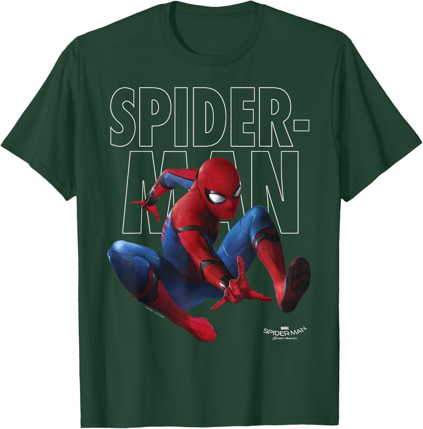 Marvel Spider-Man Homecoming Outlined Epic Jump Pose Small T-Shirt - T-Shirt | Forest