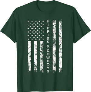 Raisin Hell with The Hippies and Cowboys - American Flag Small T-Shirt - T-Shirt | Forest