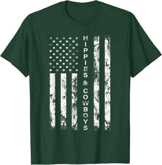 Raisin Hell with The Hippies and Cowboys - American Flag Small T-Shirt - T-Shirt | Forest