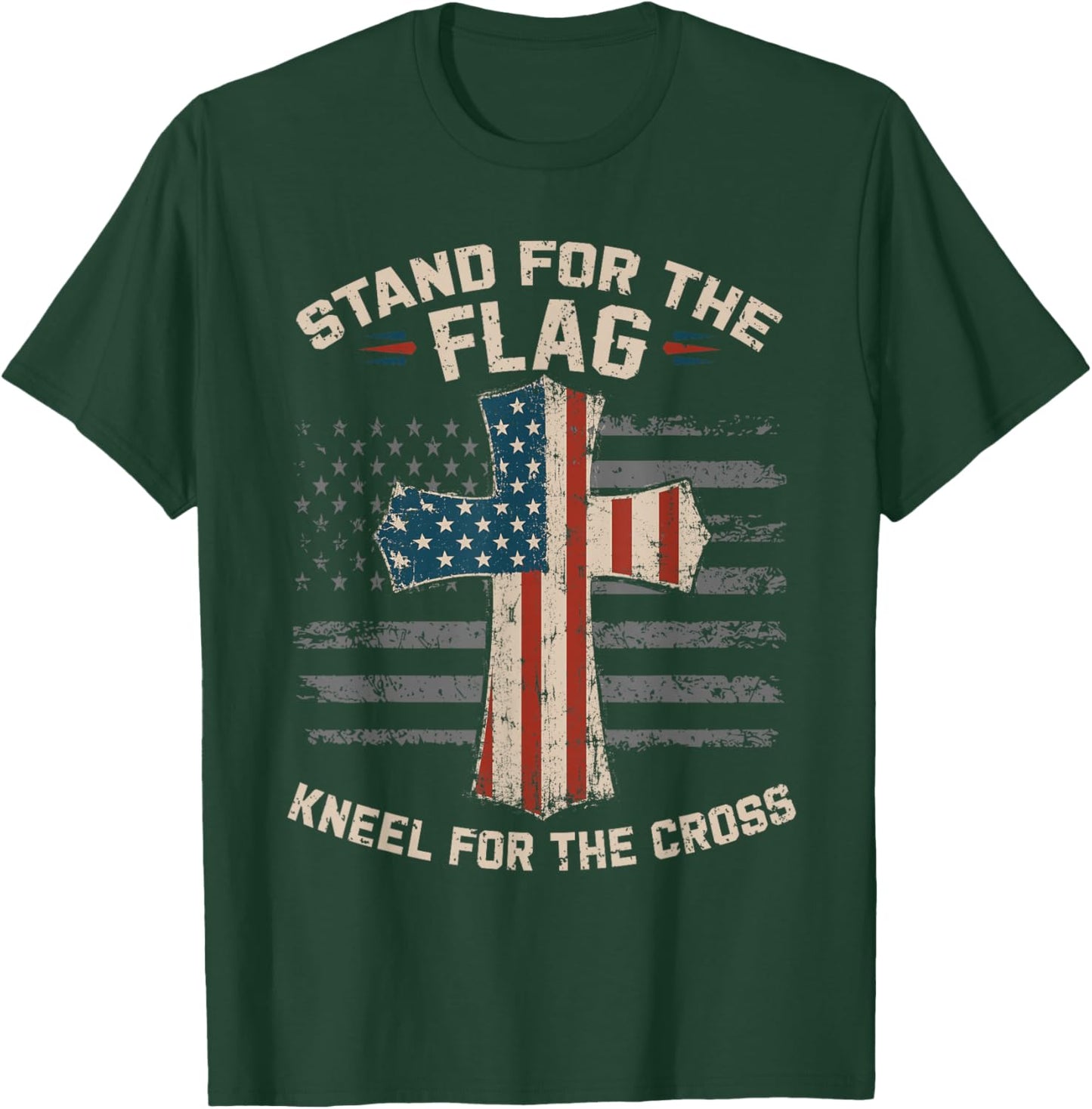 USA Flag Religious Patriotic 4th of July Christian Faith Men T-Shirt - T-Shirt | Forest