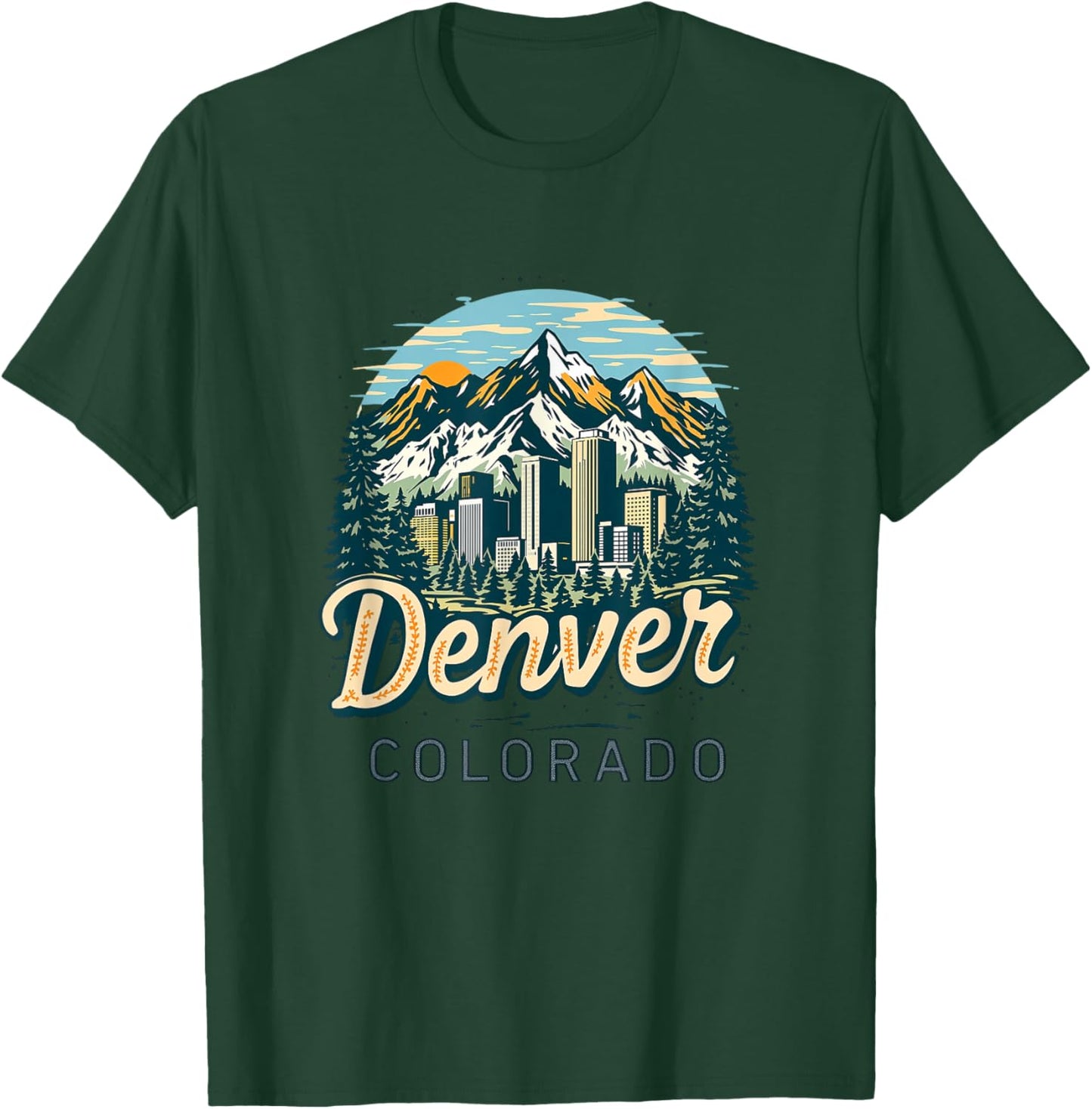 Vintage Denver Colorado Sunset Skyline Cityscape Retro T-Shirt - T-Shirt | Forest
