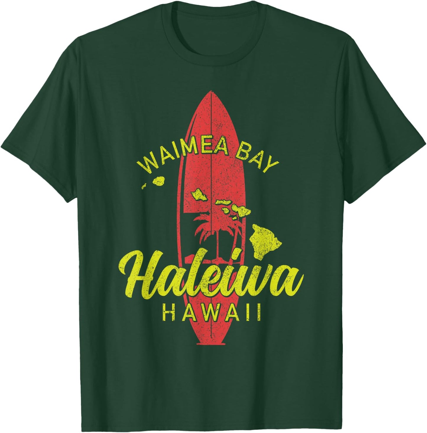 Waimea Bay Haleiwa Hawaii Surf Board Surfing Surfer Hawaiian T-Shirt - T-Shirt | Forest