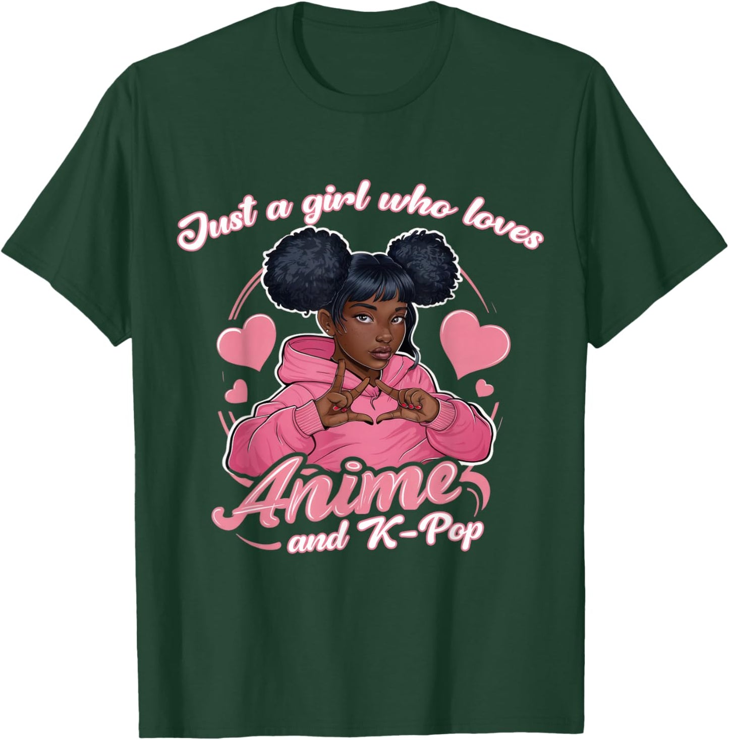 Just A Girl Who Loves Anime And K-Pop African American Afro T-Shirt - T-Shirt | Forest