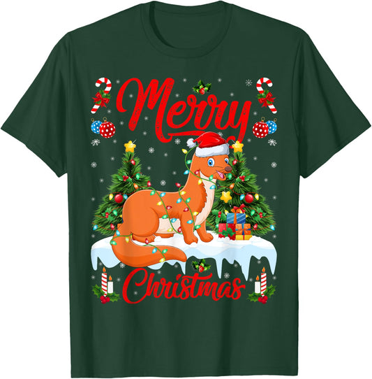 Weasel Merry Christmas Tree Lighting Weasel Xmas T-Shirt - T-Shirt | Forest