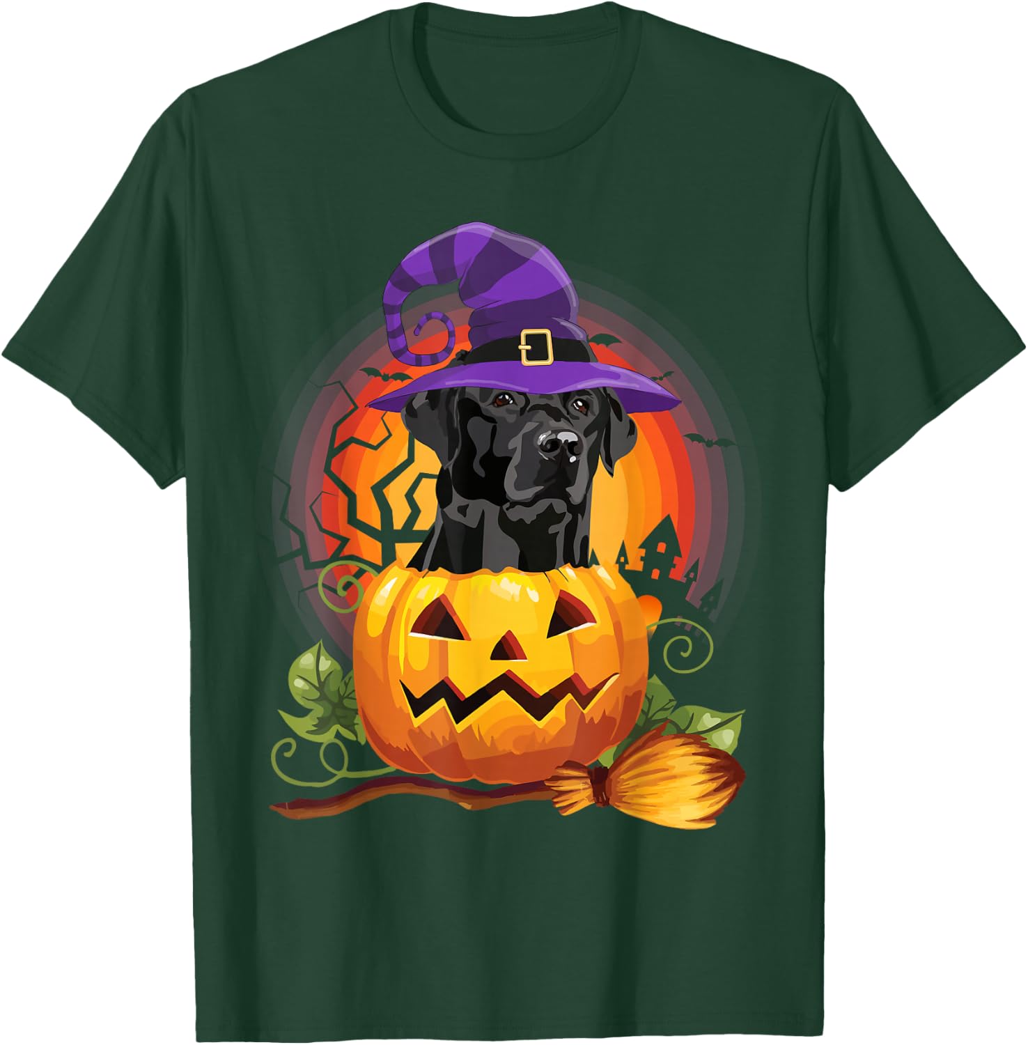 Black Lab Witch Pumpkin Halloween - Dog Lover Costume Gifts T-Shirt - T-Shirt | Forest