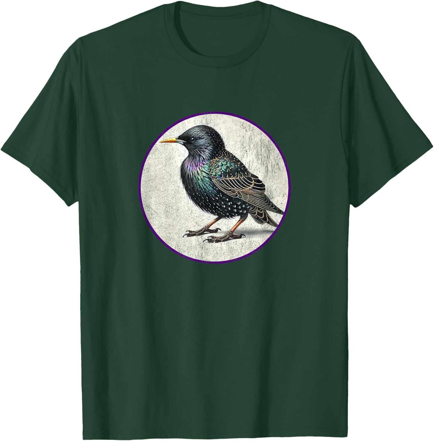 Colorful Retro European Starling Bird Design T-Shirt - T-Shirt | Forest