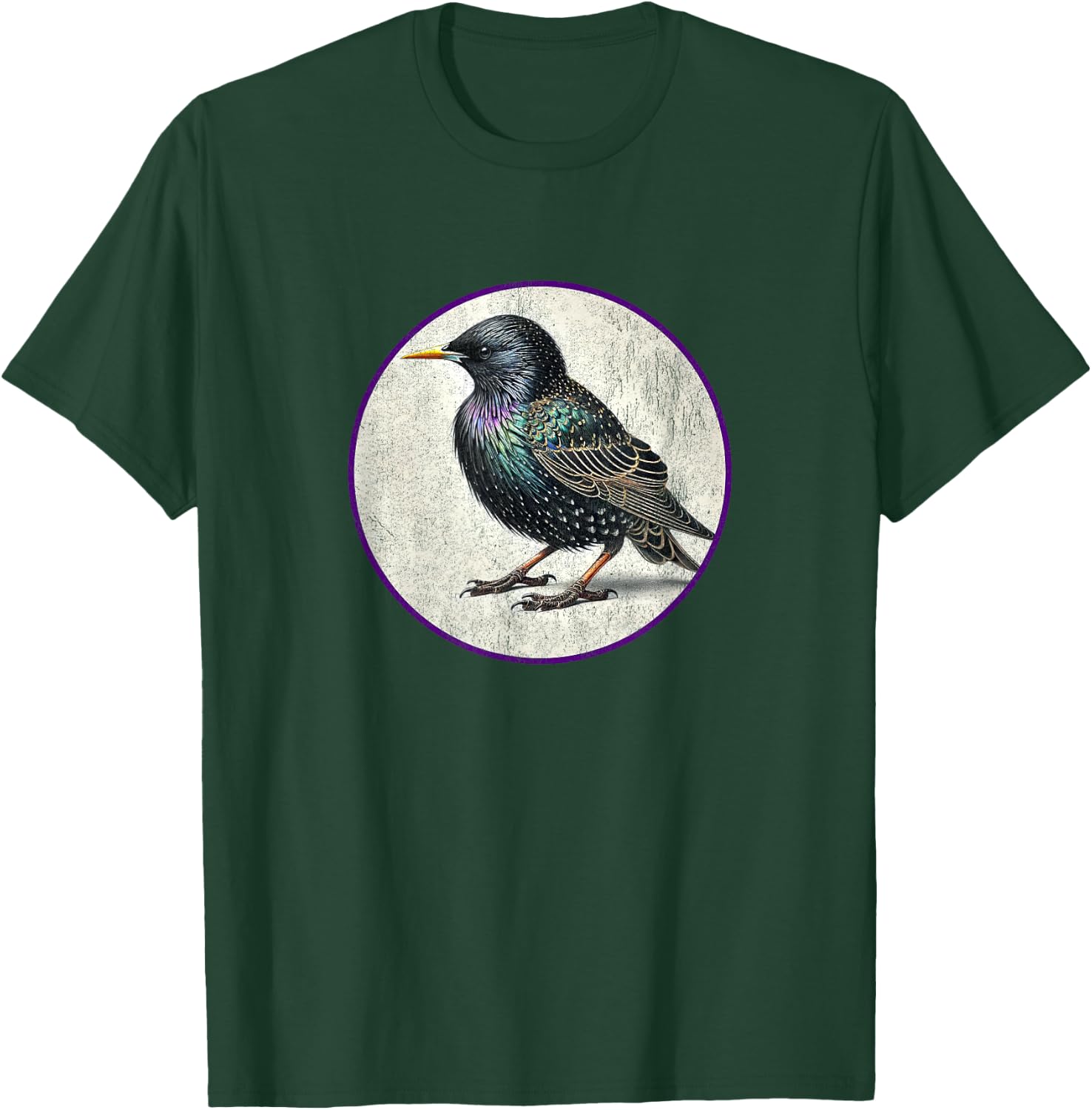 Colorful Retro European Starling Bird Design T-Shirt - T-Shirt | Forest