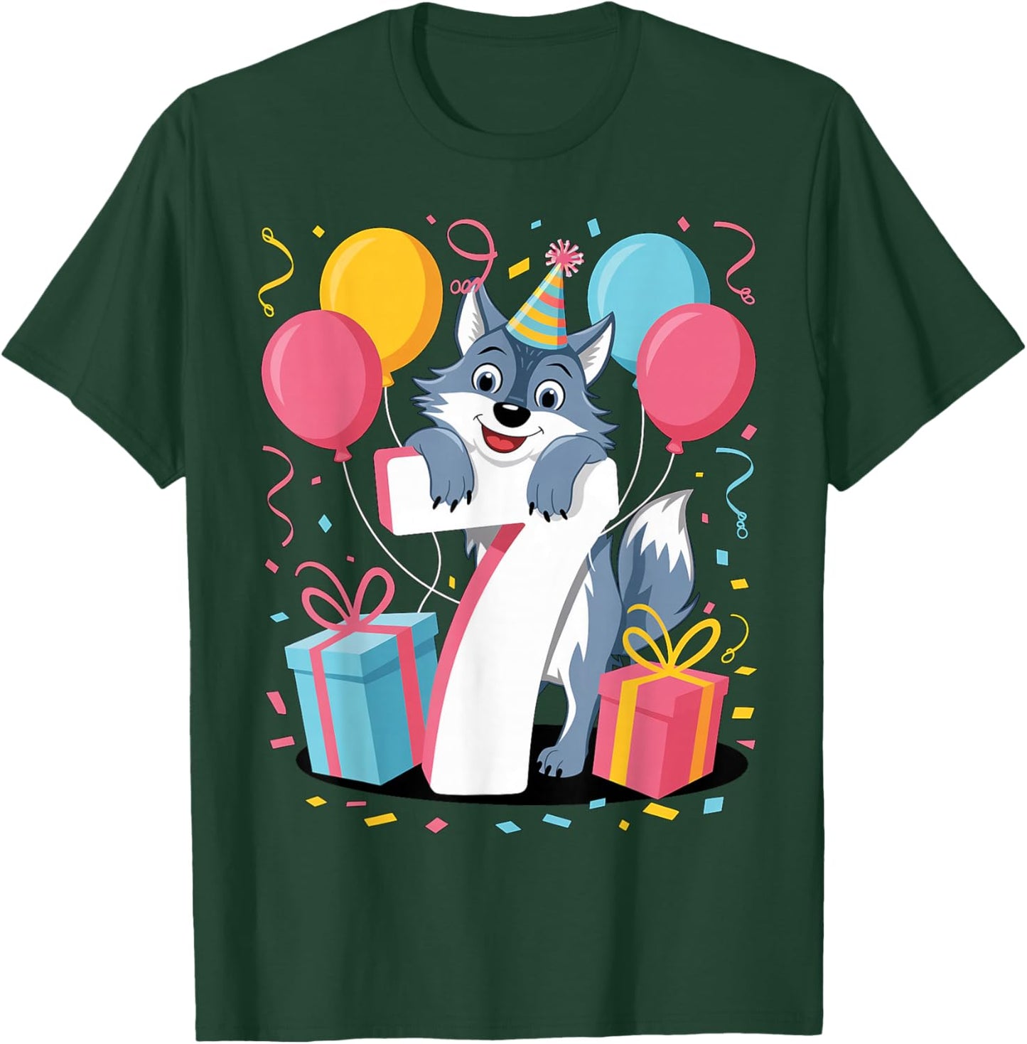 Wolf 7th birthday boy girl 7 years old seventh seven Wolf T-Shirt - T-Shirt | Forest