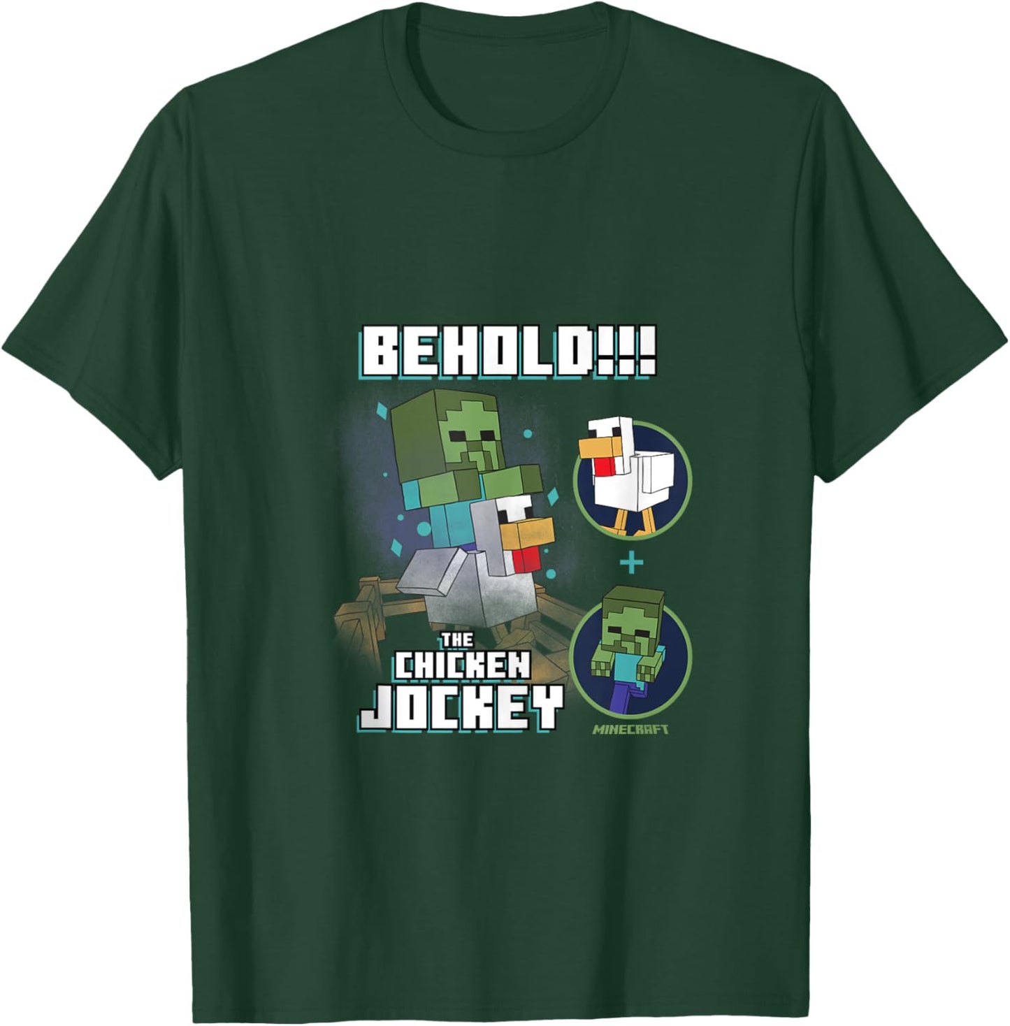 Minecraft Behold The Chicken Jockey Zombie on Chicken Design T-Shirt - T-Shirt | Forest