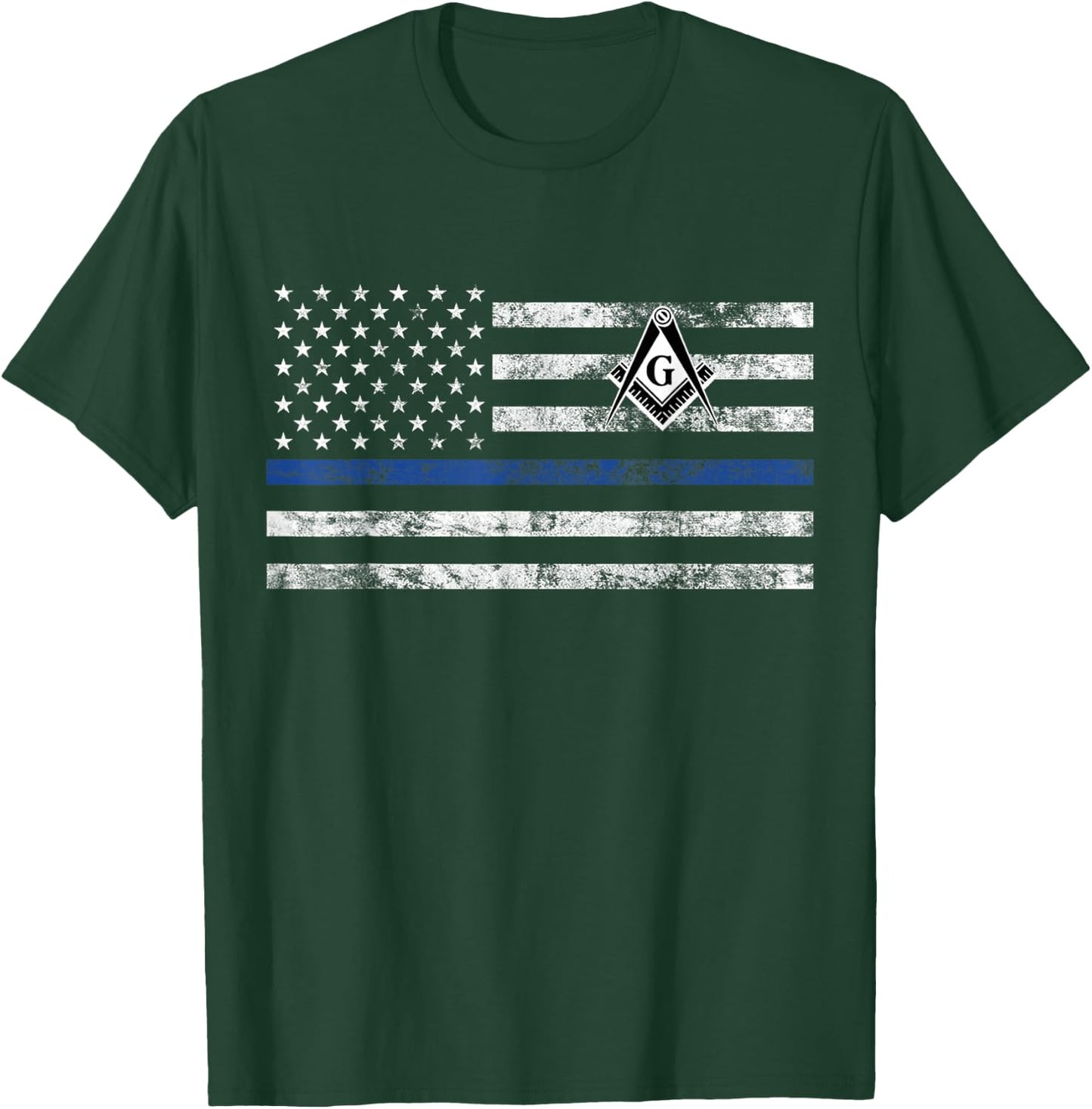 Masonic Police Thin Blue Line Flag Mason T-Shirt - T-Shirt | Forest