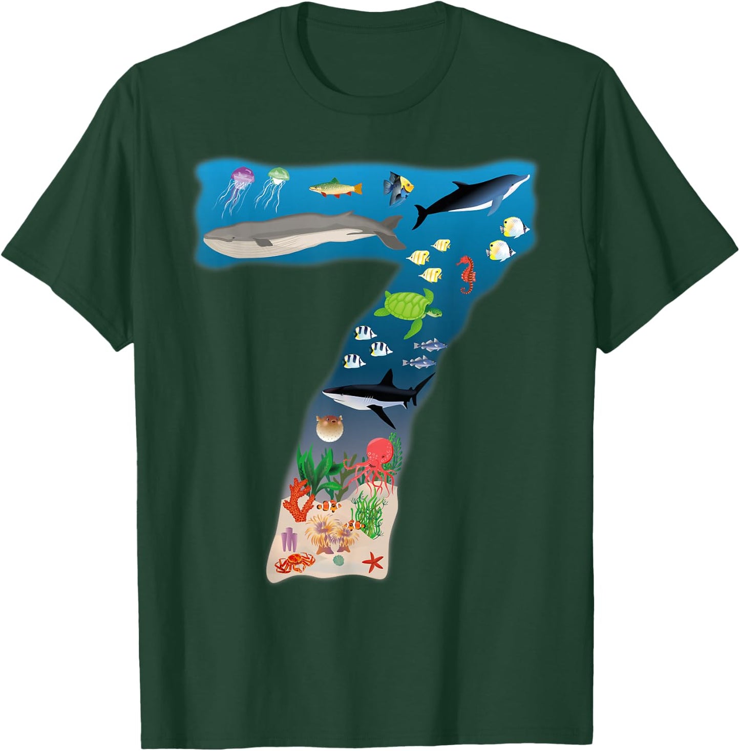 Under Sea REALISTIC Fish Starfish Seventh number 7 T-Shirt - T-Shirt | Forest