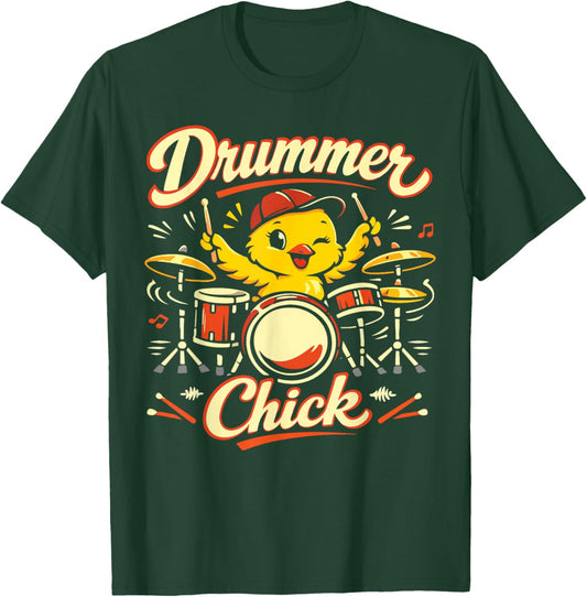 Drummer Drum Set Chicken Girl Vintage Drummer Chick T-Shirt - T-Shirt | Forest