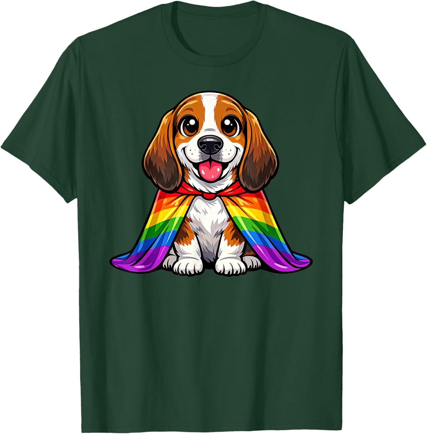 Cute Basset Hound Puppy Pride Dog Rainbow Cape LGBTQ+ T-Shirt - T-Shirt | Forest