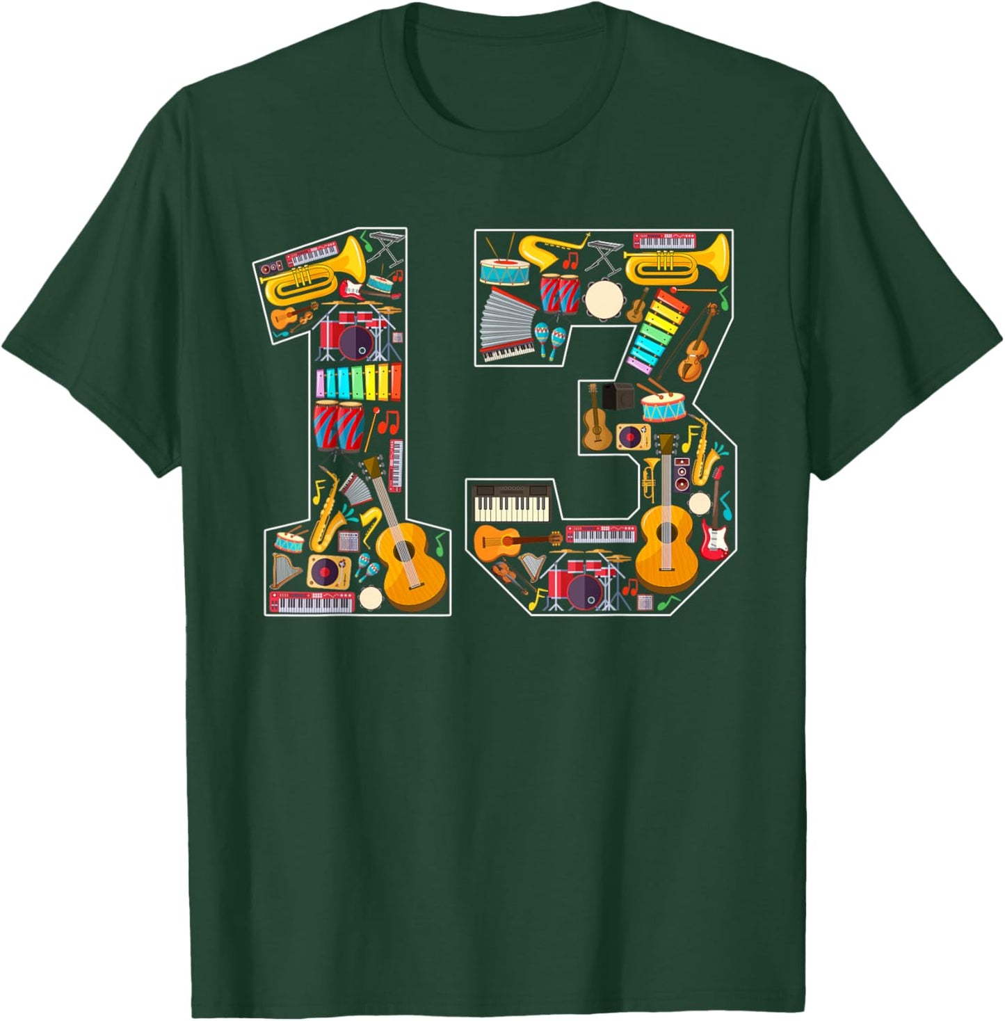 13th Birthday Musical Instruments Theme 13 Year Old Party T-Shirt - T-Shirt | Forest