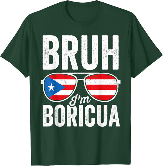 Bruh I'm Boricua Puerto Rico Flag Funny Boricua Kids Boys T-Shirt - T-Shirt | Forest