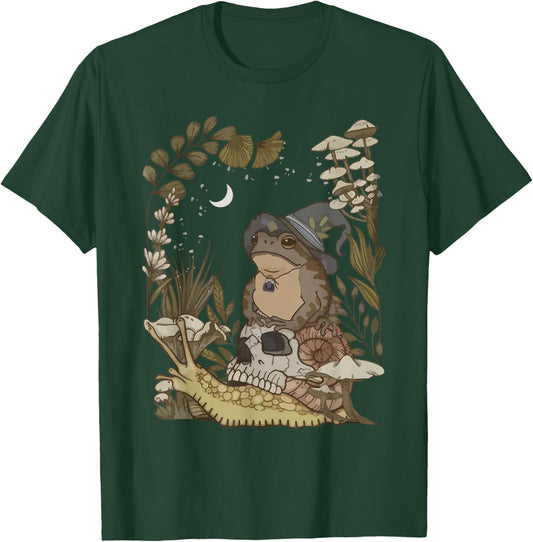 Cottagecore Mushroom Botanical Witchy Frog Goblincore T-Shirt - T-Shirt | Forest