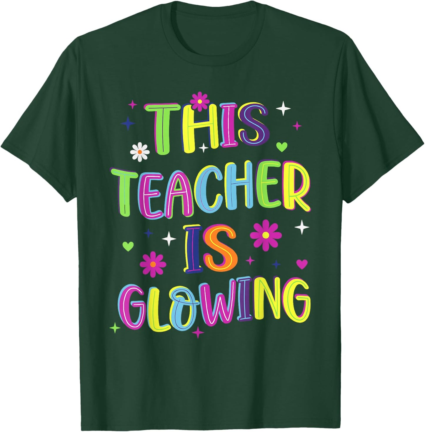 This Teacher is Glowing Funny Groovy Last Day of School T-Shirt - T-Shirt | Forest